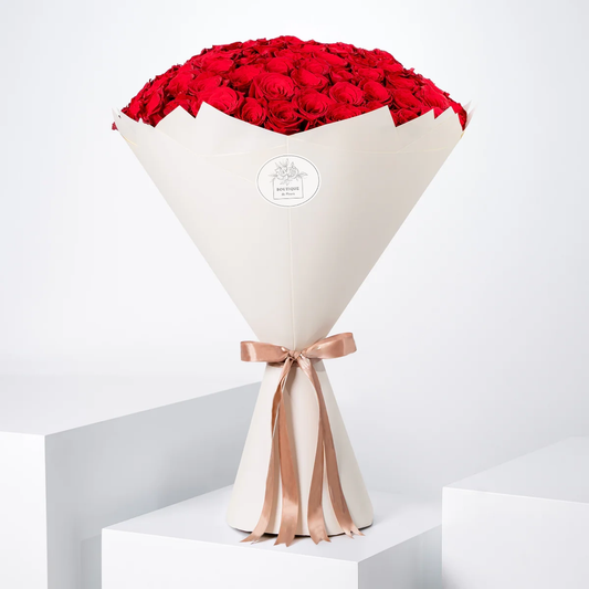 100 Red Roses Bouquet Side View – Grand Red Rose Bouquet | Boutique de Fleurs Lahore Pakistan