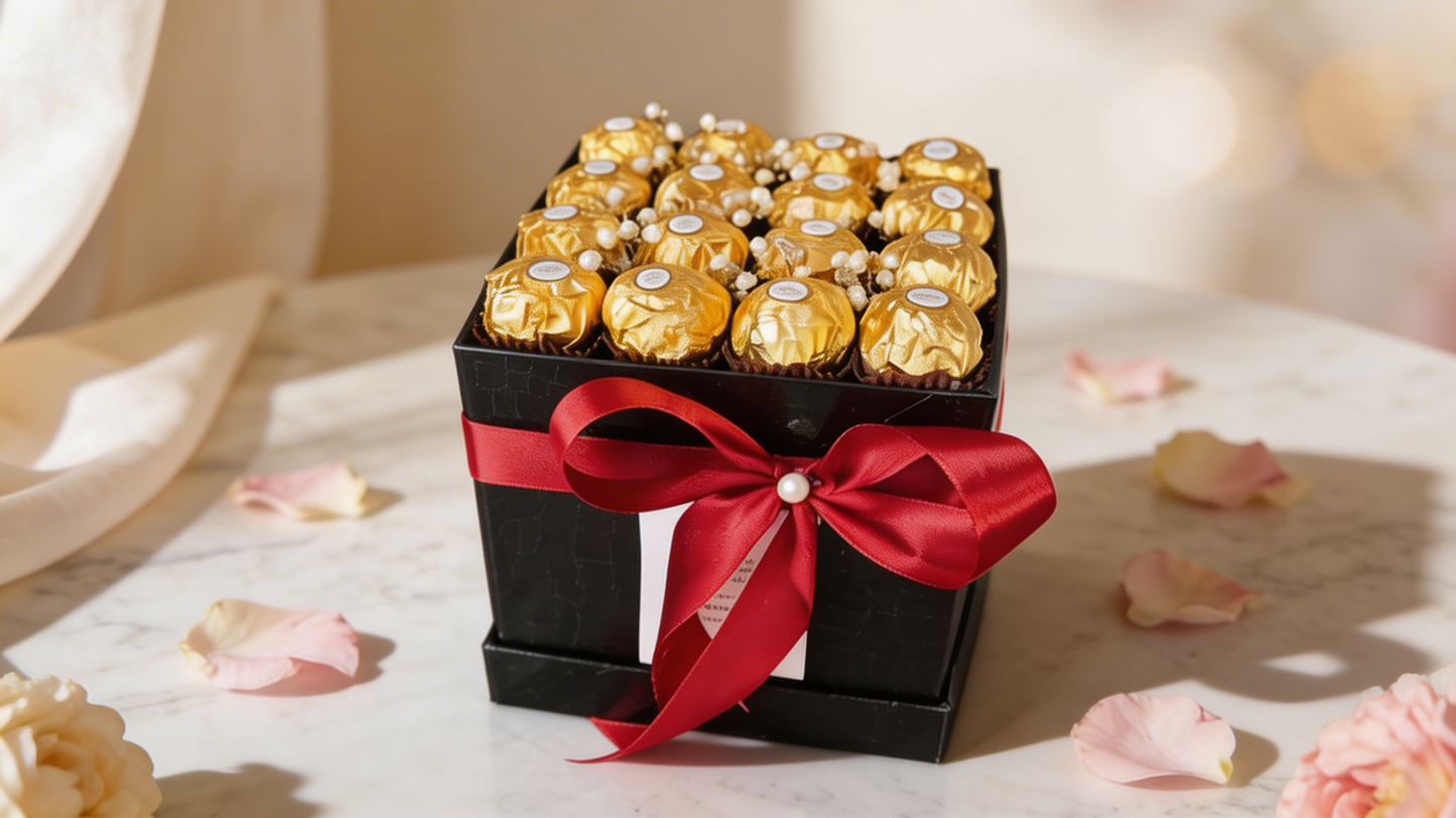 Golden Delight Box Top View – Luxury Eid Celebration Gift Box | Boutique de Fleurs Lahore Pakistan