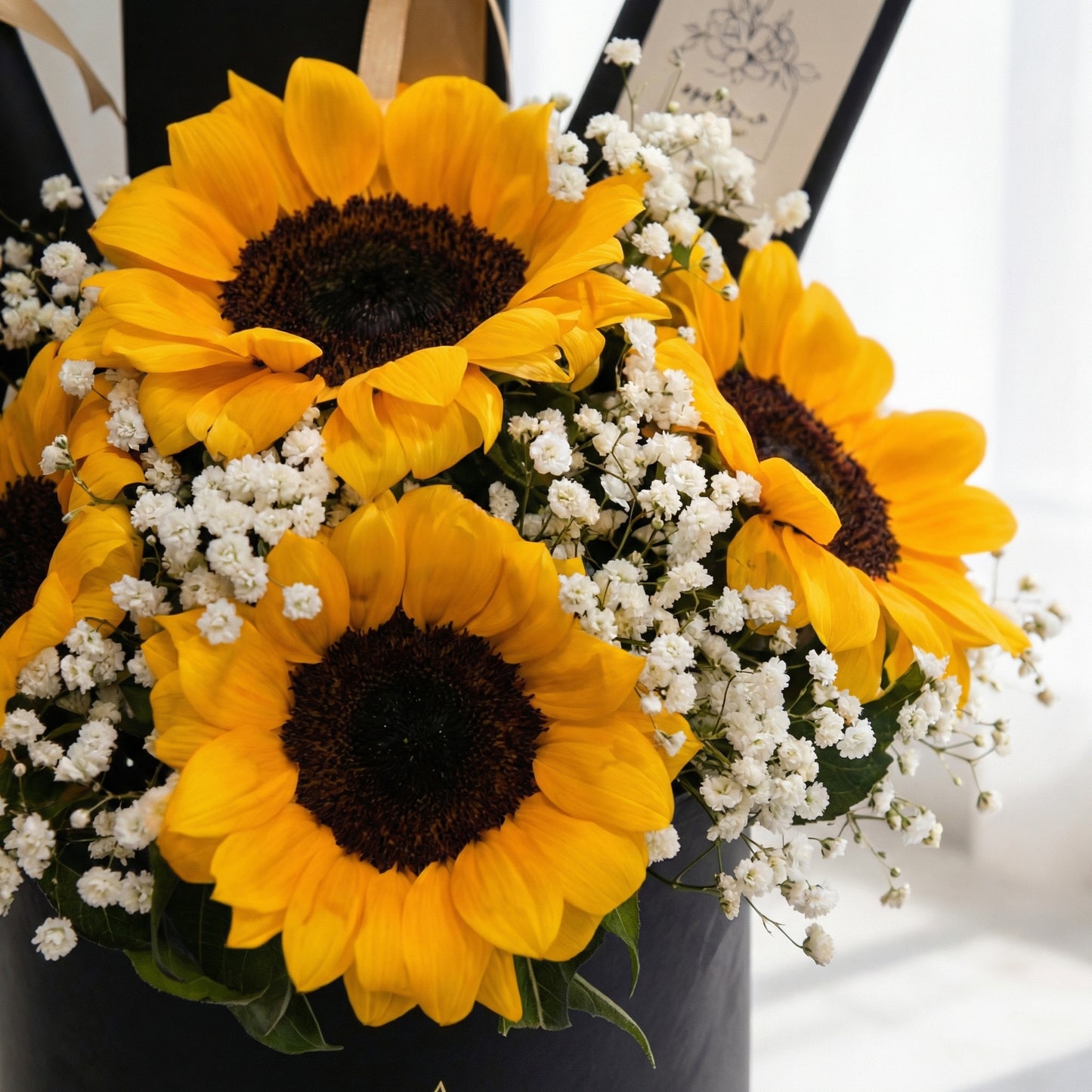 Golden Sunshine Treat Box Detail – Sunflower & Chocolate Anniversary Gift | Boutique de Fleurs Lahore Pakistan