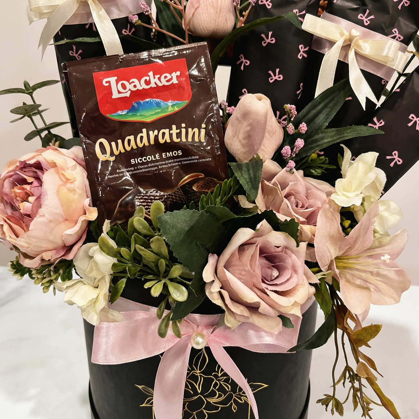 Midnight Treat Box Detail – Bold Red Roses & Luxury Treats Gift Set | Boutique de Fleurs Lahore Pakistan