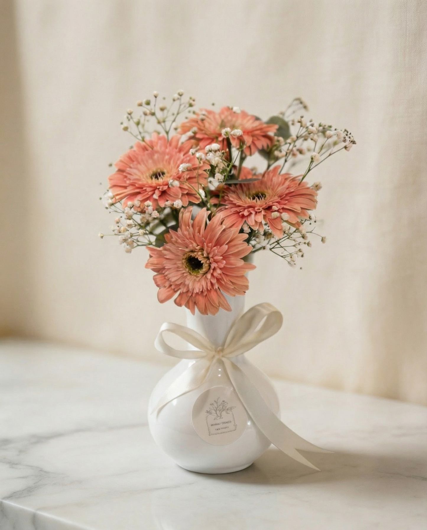 Peach Perfect Vase Top View – Warm Peach Daisy Gift Vase | Boutique de Fleurs Lahore Pakistan