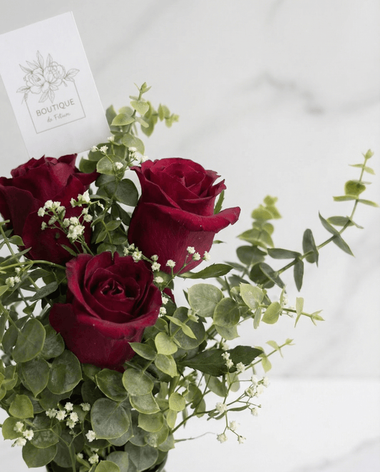 Red Romance Vase Side View – Bold Romantic Red Rose Vase Gift | Boutique de Fleurs Lahore Pakistan