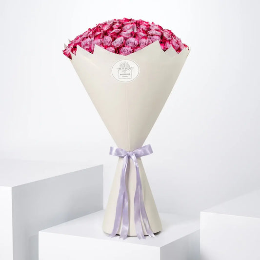 50 Purple Roses Bouquet Side View – Rare Purple Rose Bouquet | Boutique de Fleurs Lahore Pakistan