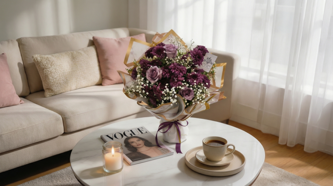 Fresh floral arrangement styled as home decor — Boutique de Fleurs Lahore