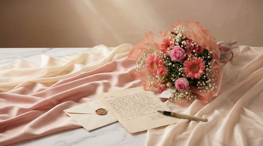 Bouquet with handwritten love letter — Boutique de Fleurs Lahore