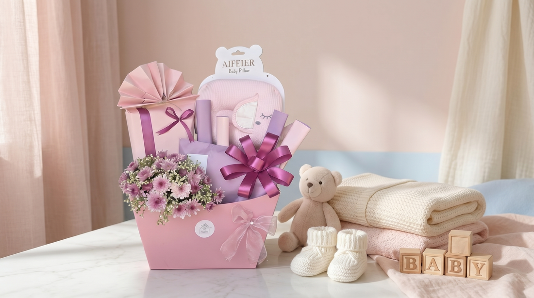 New baby flower gift in soft pastels — Boutique de Fleurs Lahore