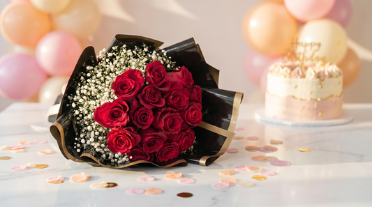 Vibrant birthday flower arrangement — Boutique de Fleurs Lahore
