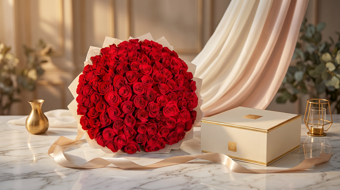 Romantic anniversary rose arrangement — Boutique de Fleurs Lahore