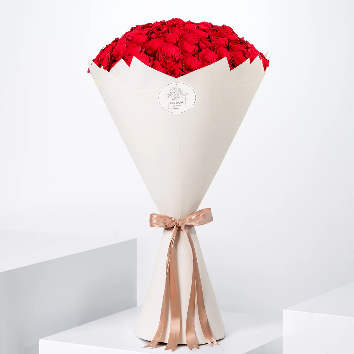50 red roses bouquet in elegant wrapping – luxury romantic flower arrangement