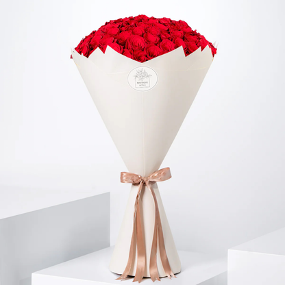 50 red roses bouquet in elegant wrapping – luxury romantic flower arrangement