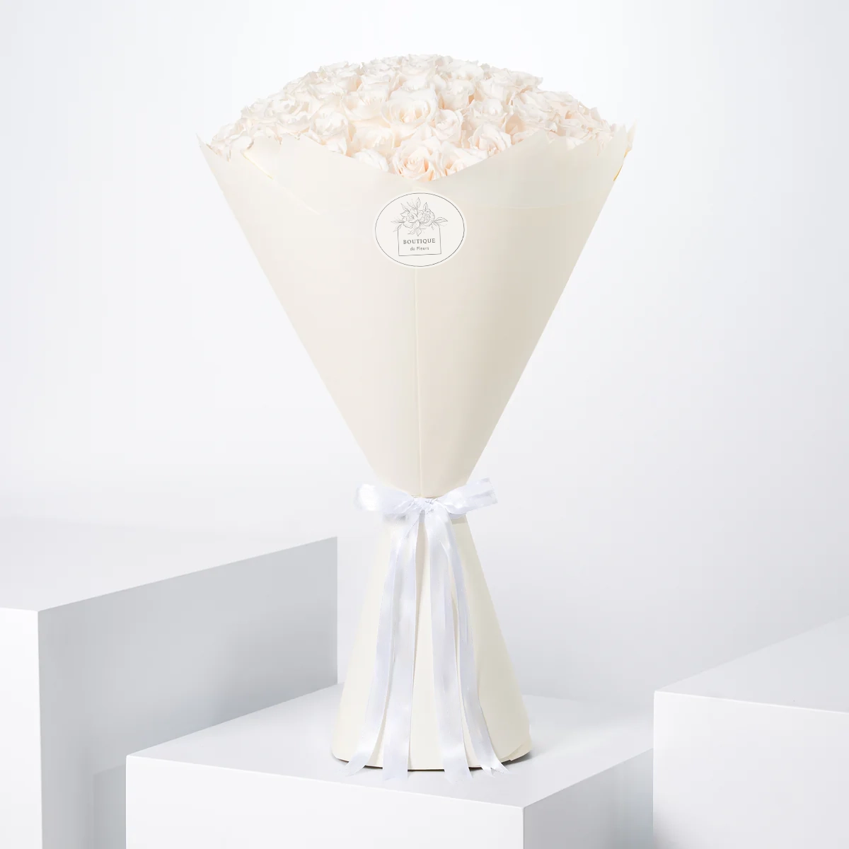 50 white roses bouquet in elegant wrapping – luxury floral arrangement for gifting