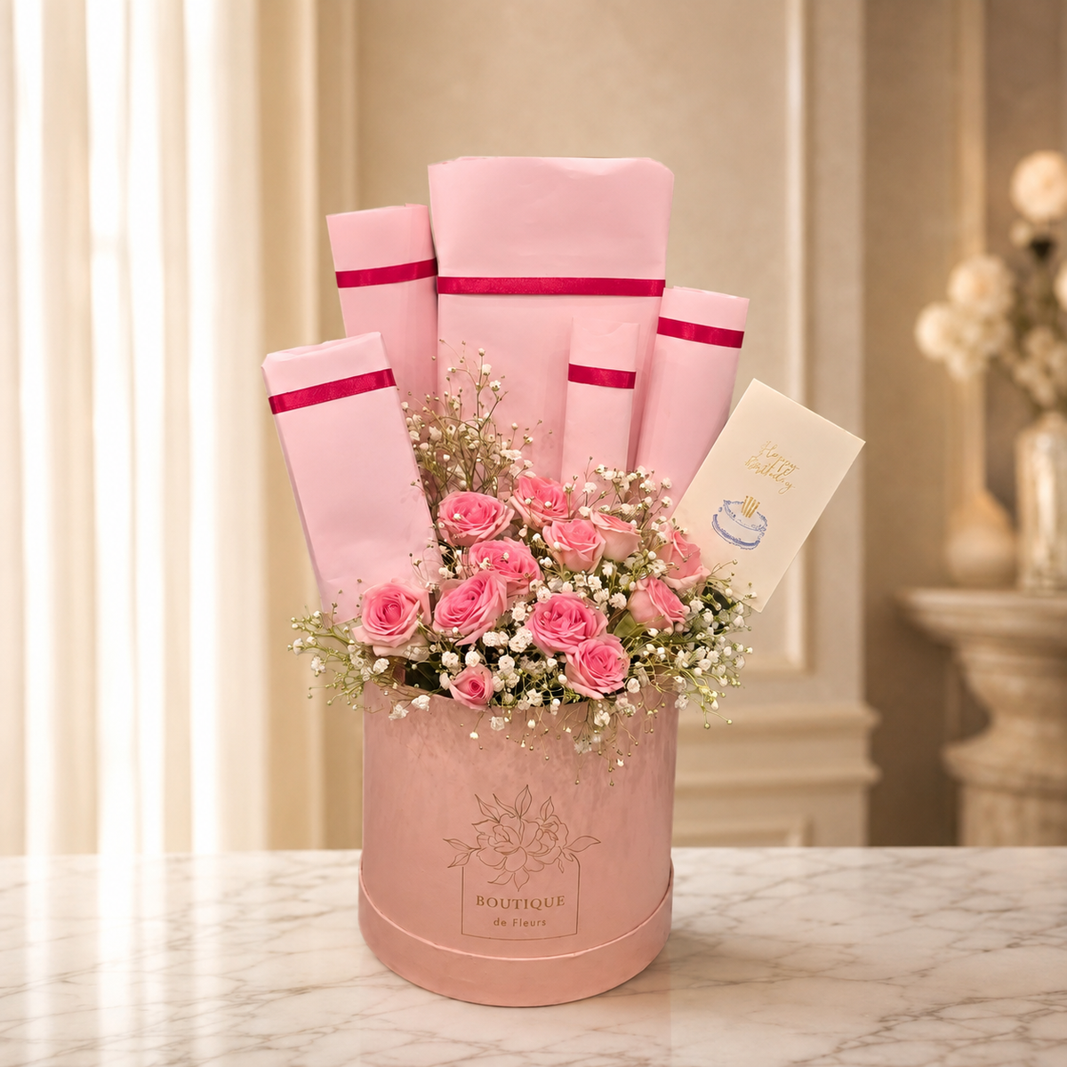 Pink rose hatbox