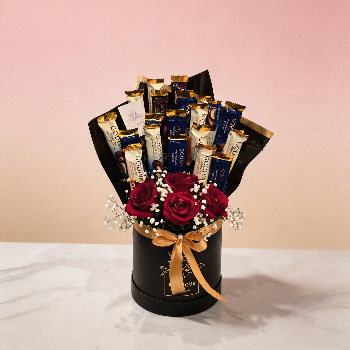 Crimson Indulgence Hatbox Side View – Premium Red Rose & Chocolate Gift | Boutique de Fleurs Lahore Pakistan