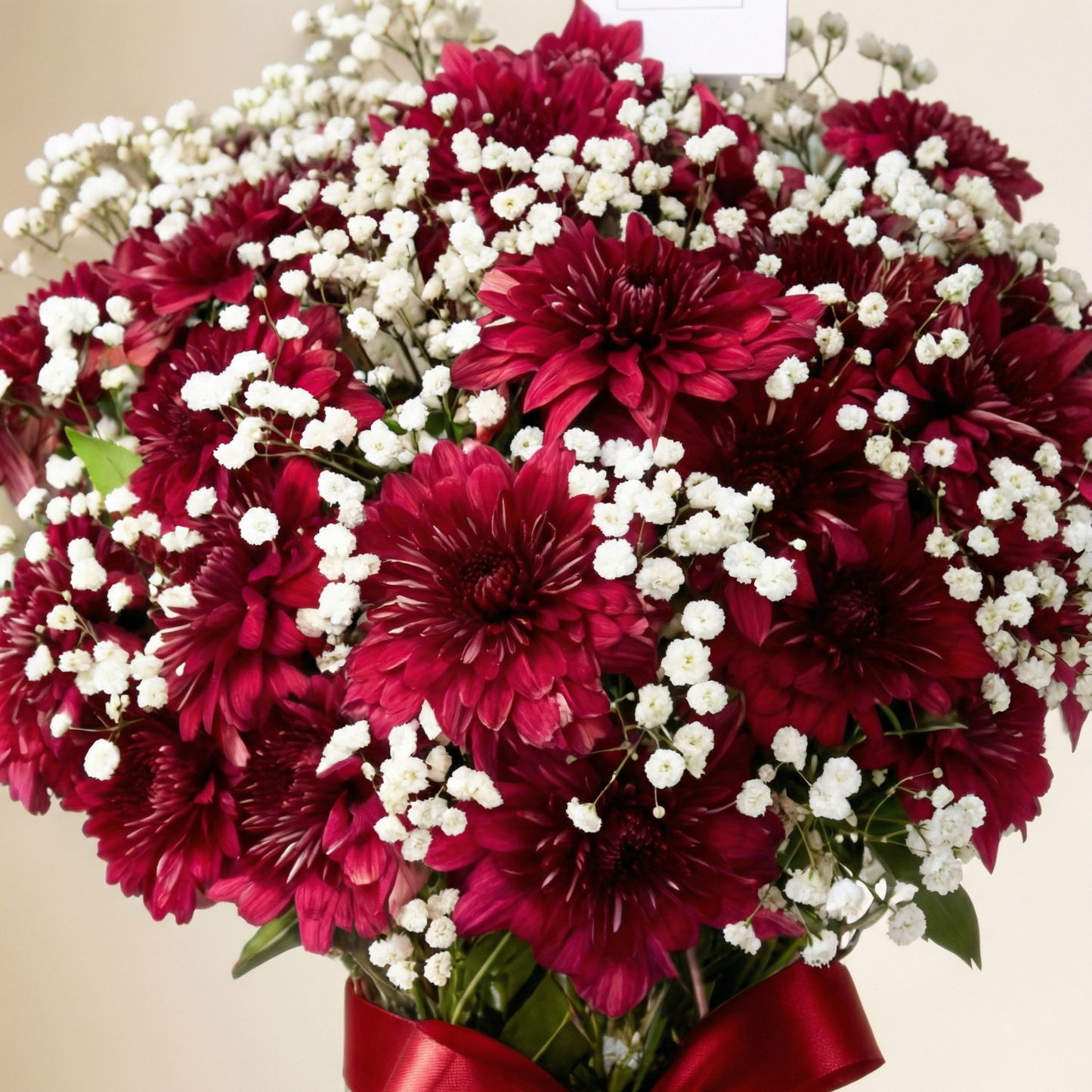 Maroon Elegance Vase Side View – Sophisticated Maroon Chrysanthemum Arrangement | Boutique de Fleurs Lahore Pakistan