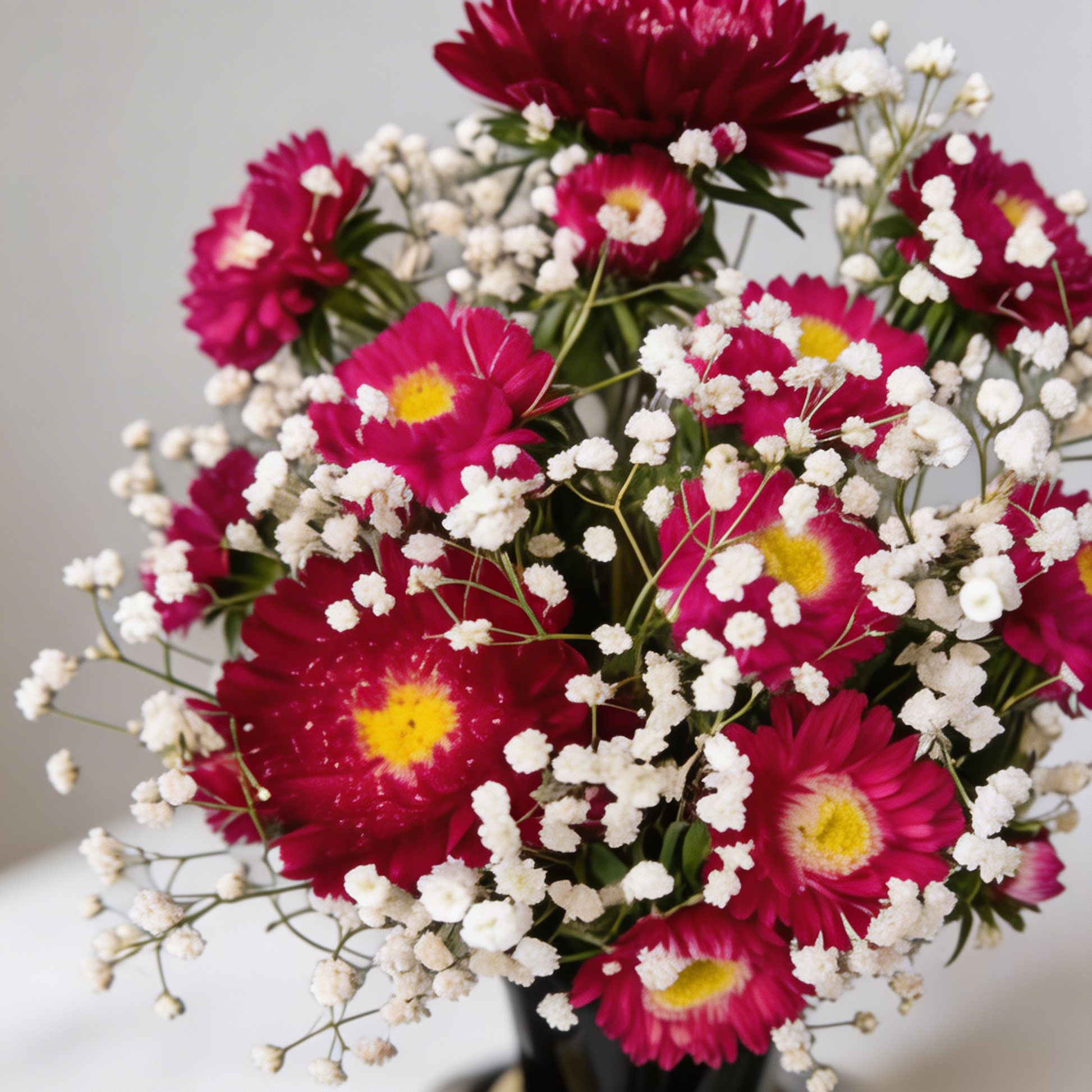 Crimson Whisper Vase Side View – Delicate Red Aster Floral Arrangement | Boutique de Fleurs Lahore Pakistan