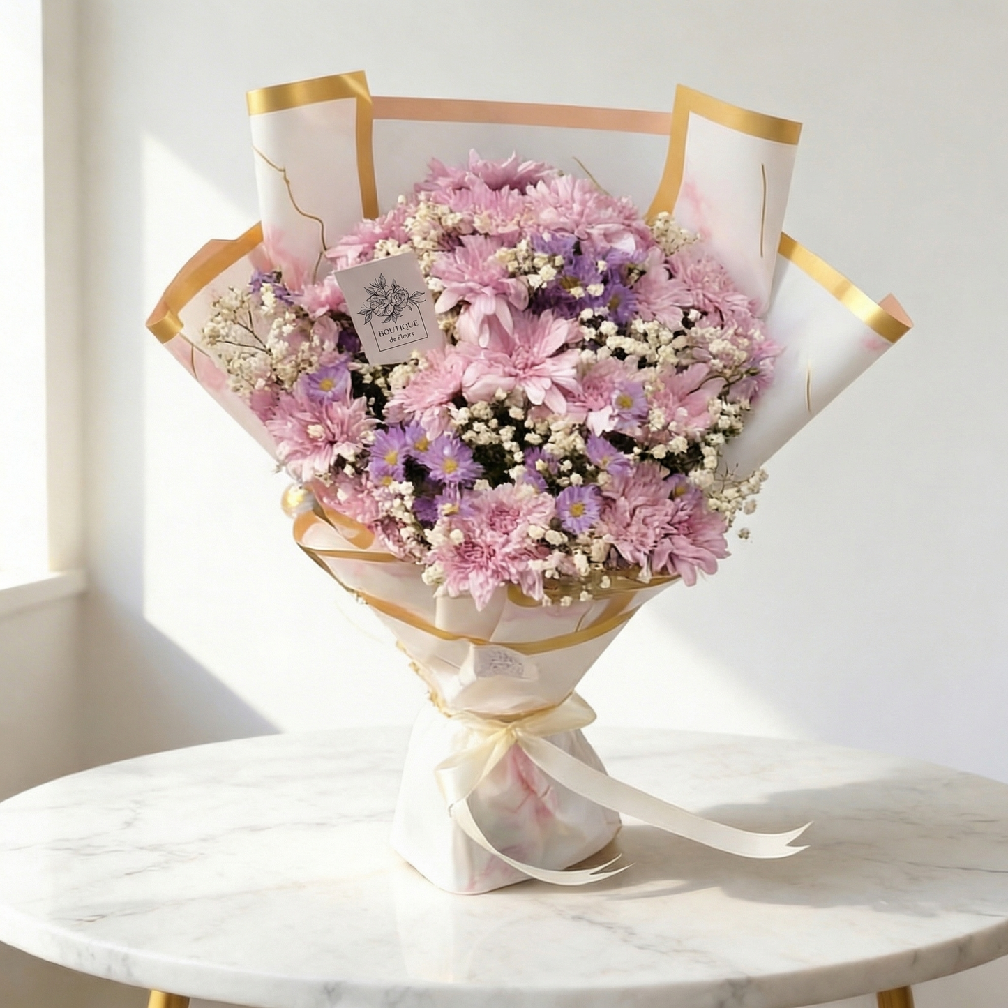 Lavender Serenity Bouquet – Lavender Chrysanthemums Spray Roses & Baby's Breath | Boutique de Fleurs Lahore Pakistan