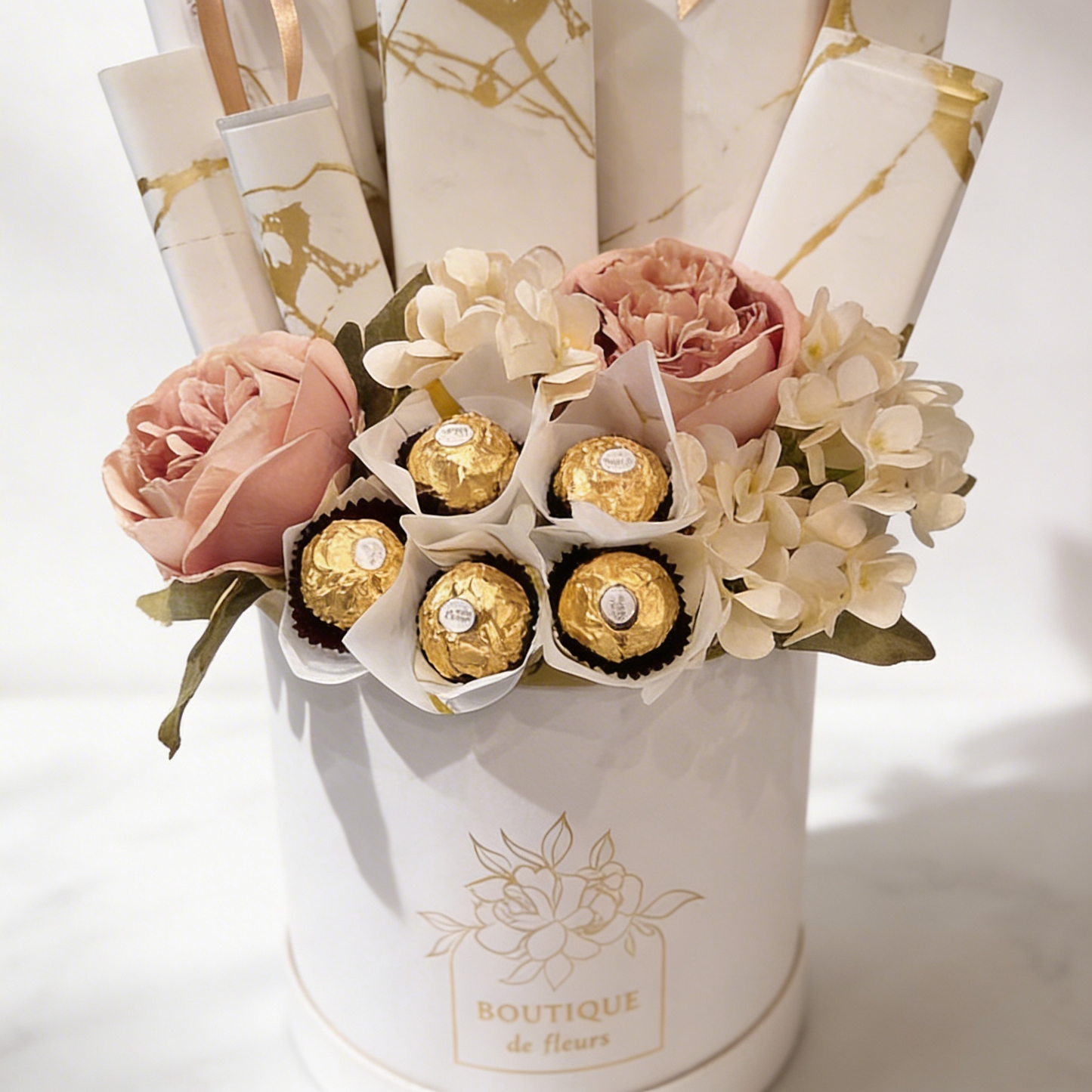 Peach Bliss Treat Box Detail – Charming Peach Floral Anniversary Gift | Boutique de Fleurs Lahore Pakistan