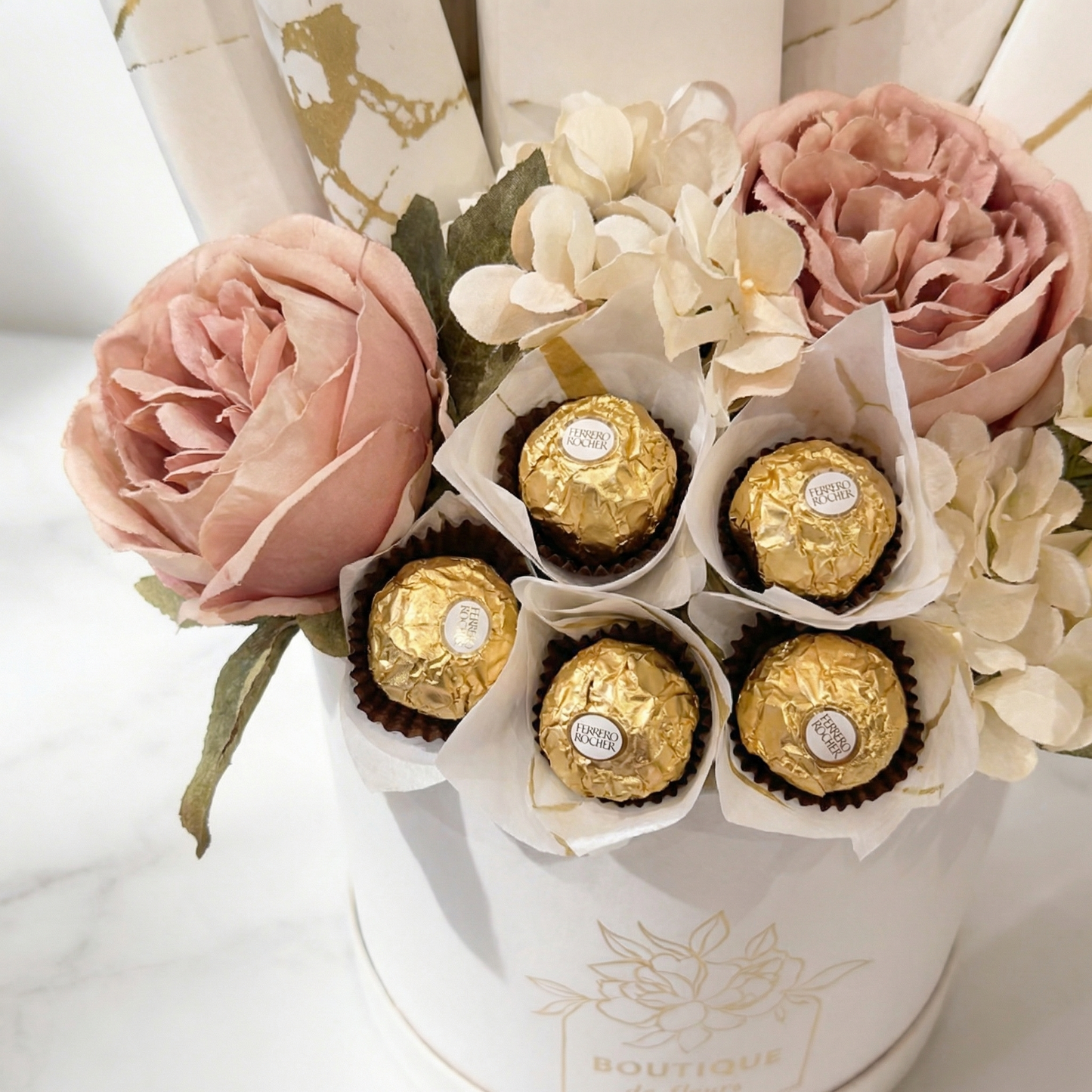 Peach Bliss Treat Box Side View – Soft Elegant Peach Gift Box | Boutique de Fleurs Lahore Pakistan