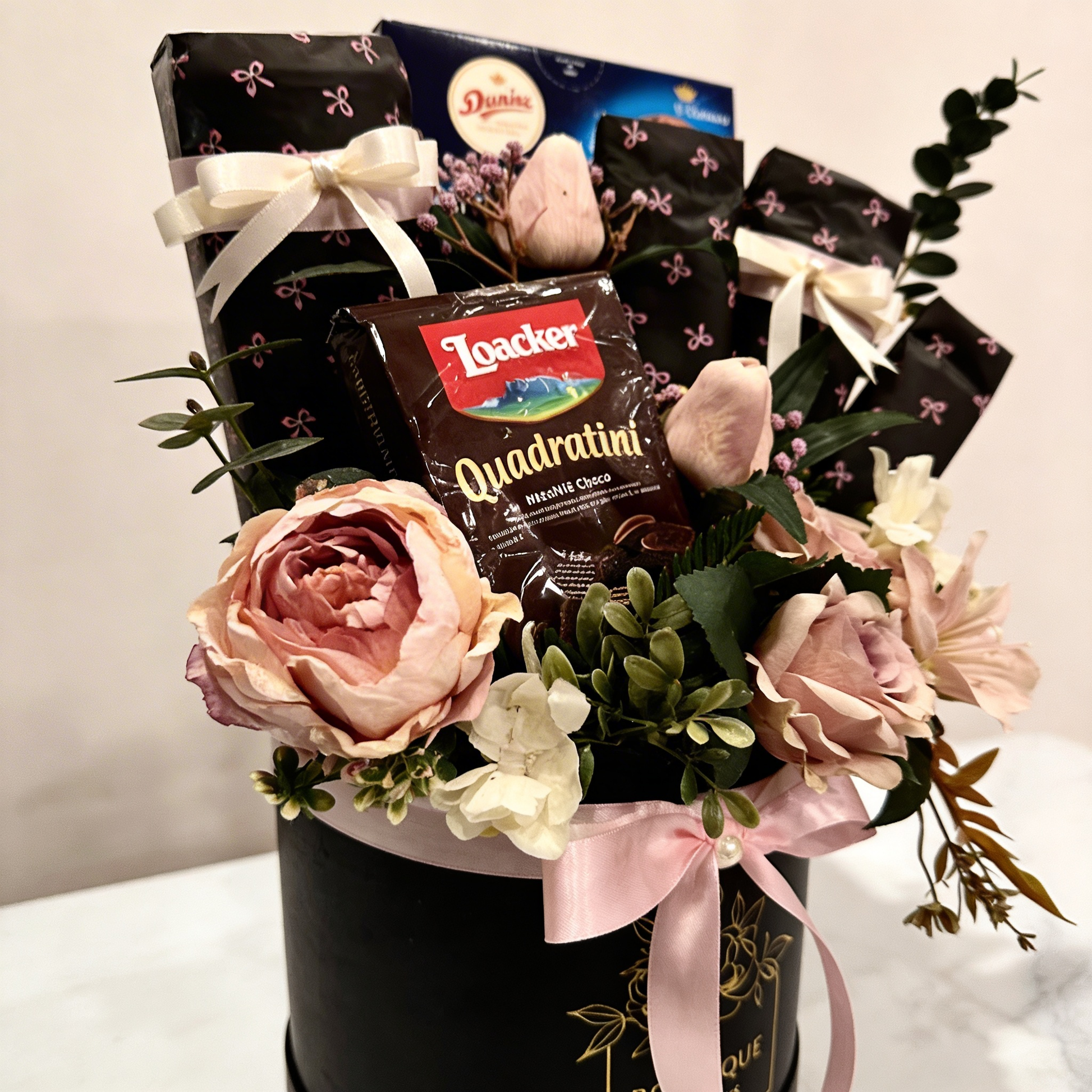 Midnight Treat Box Side View – Sophisticated Black Rose Gift Box | Boutique de Fleurs Lahore Pakistan