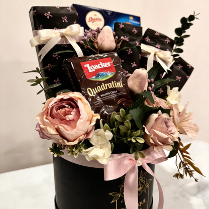 Midnight Treat Box Side View – Sophisticated Black Rose Gift Box | Boutique de Fleurs Lahore Pakistan