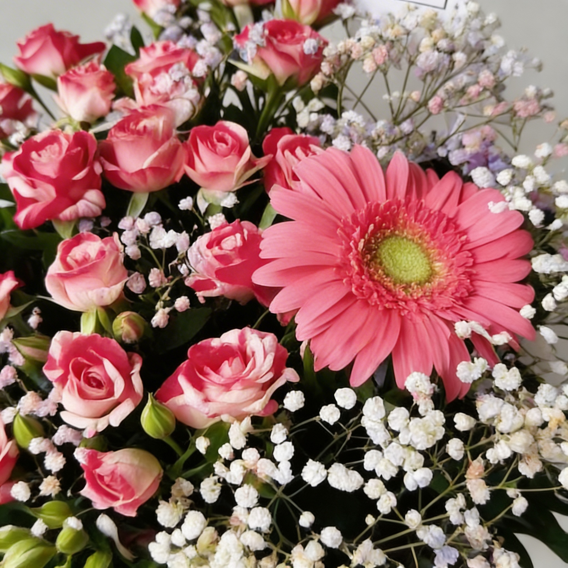 Blush Rose Basket Side View – Garden-Style Pink Rose Basket Arrangement | Boutique de Fleurs Lahore Pakistan