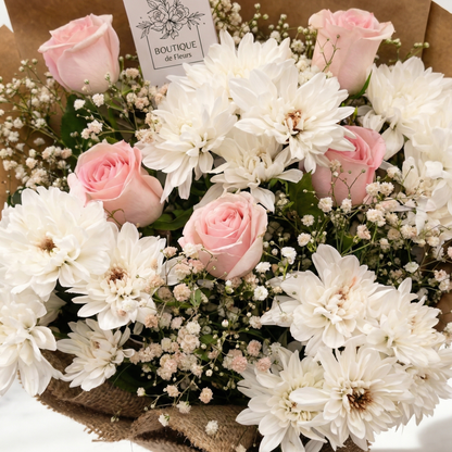 Blush Harmony Bouquet Side View – Soft Pink & White Floral Arrangement | Boutique de Fleurs Lahore Pakistan