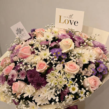 Blush Garden Luxe Bouquet Side View – Premium Garden-Style Luxury Bouquet | Boutique de Fleurs Lahore Pakistan