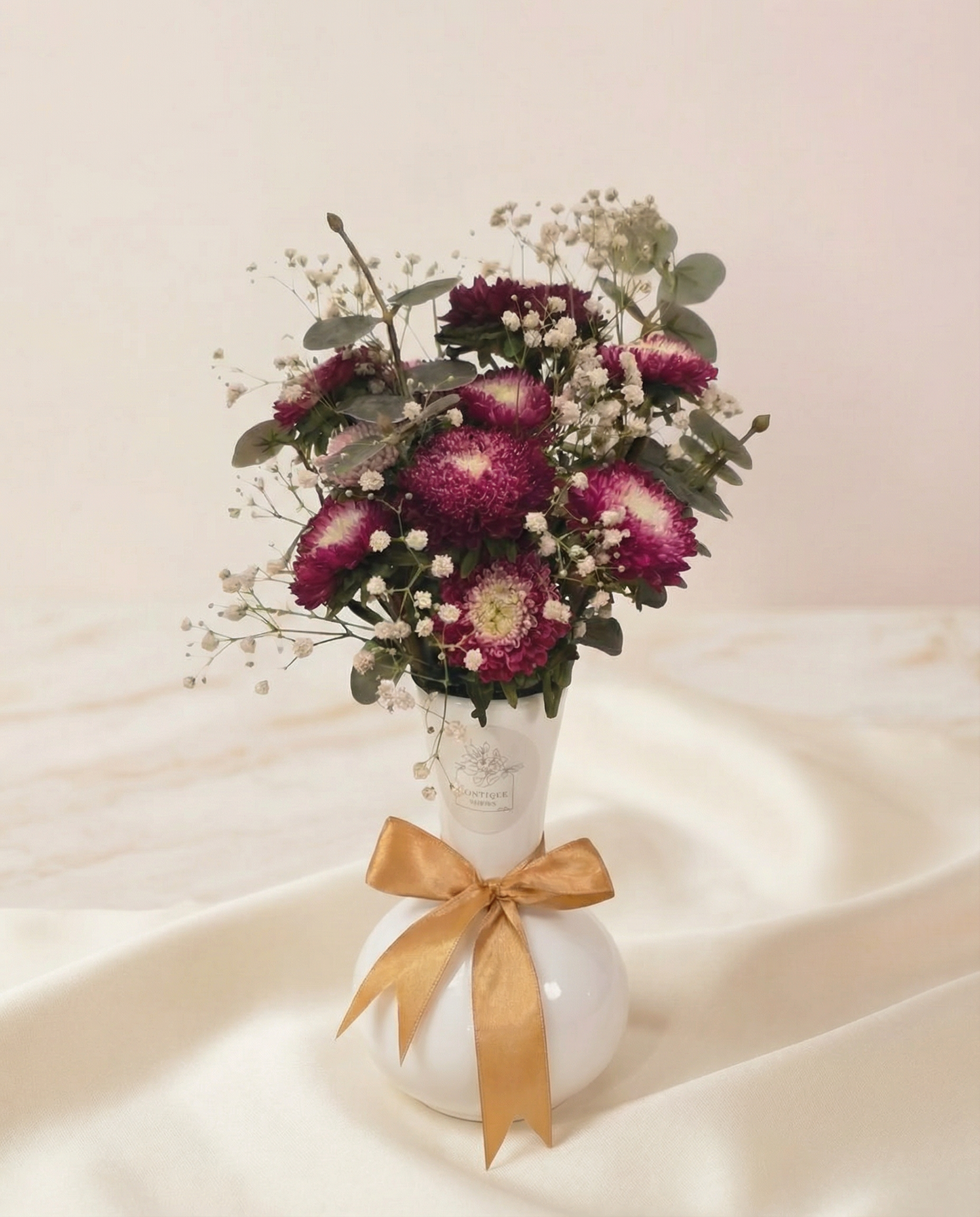 Violet Bliss Vase Top View – Timeless Aster Flower Arrangement | Boutique de Fleurs Lahore Pakistan