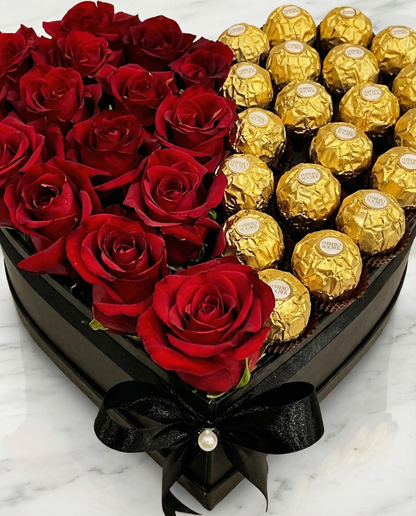 Amour Indulgence Heart Box Detail – Red Roses & Chocolate Anniversary Gift | Boutique de Fleurs Lahore Pakistan