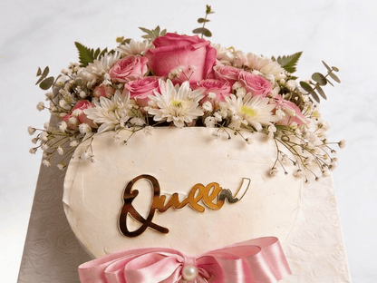 Mother's Day Blossom Cake Side View – Elegant Signature Floral Cake | Boutique de Fleurs Lahore Pakistan