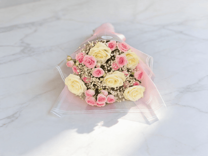 Blush Cloud Bouquet Side View – Soft Pink & White Rose Bouquet for Mums | Boutique de Fleurs Lahore Pakistan