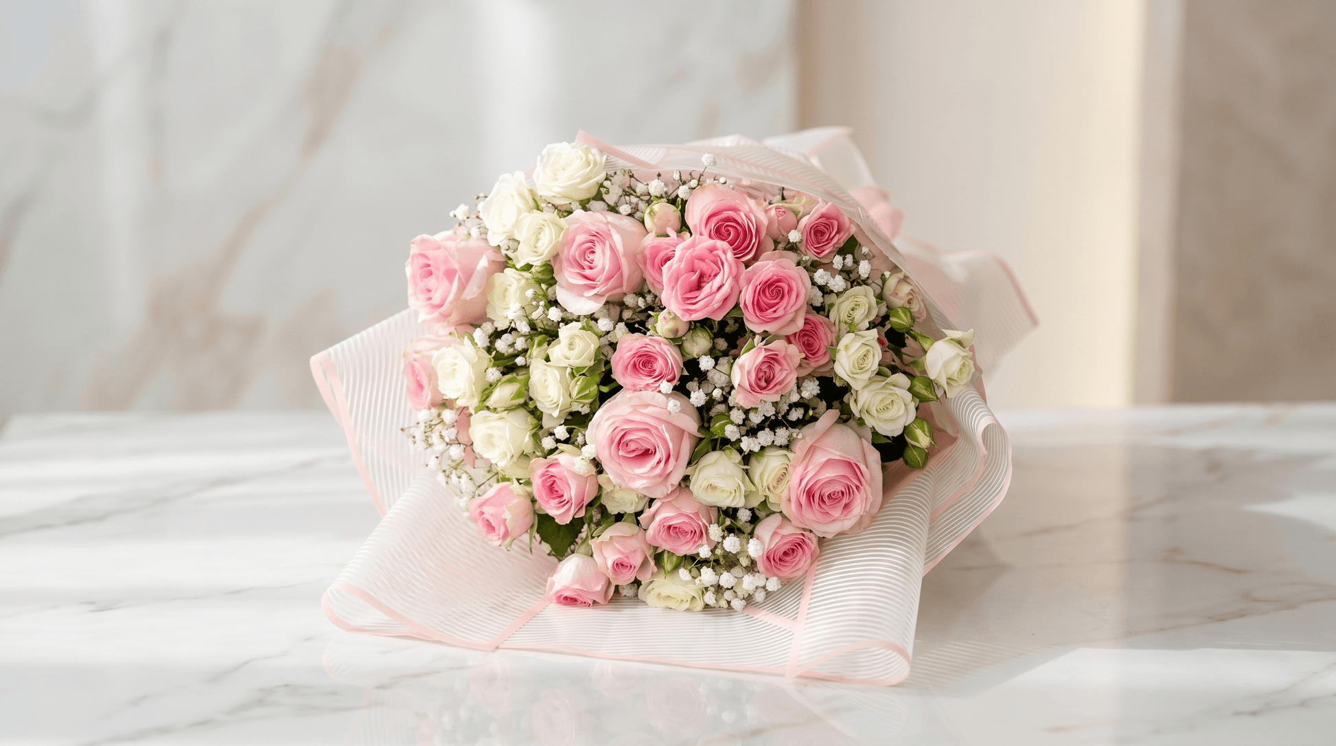 Pink Cloud Bouquet Side View – Feminine Elegant Pink Rose Arrangement | Boutique de Fleurs Lahore Pakistan