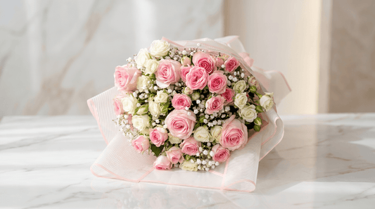 Pink Cloud Bouquet Side View – Feminine Elegant Pink Rose Arrangement | Boutique de Fleurs Lahore Pakistan