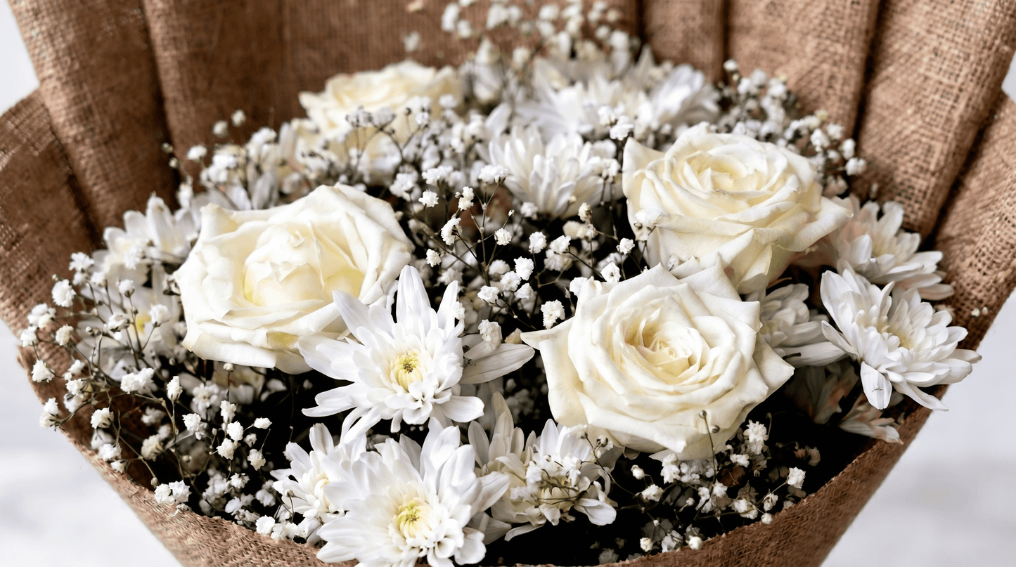 White Whisper Bouquet Side View – Timeless White Rose Arrangement | Boutique de Fleurs Lahore Pakistan