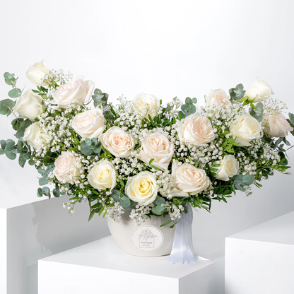 Pure Elegance Vase – O'Hara & Vendela White Roses with Wax Flowers | Boutique de Fleurs Lahore Pakistan