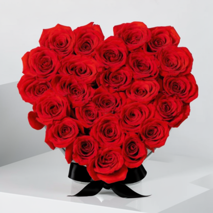 Romantic red rose heart box with 25 fresh roses – Valentine’s Day flower delivery in Lahore